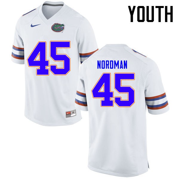 Florida Gators Youth #45 Charles Nordman College Football Jerseys White